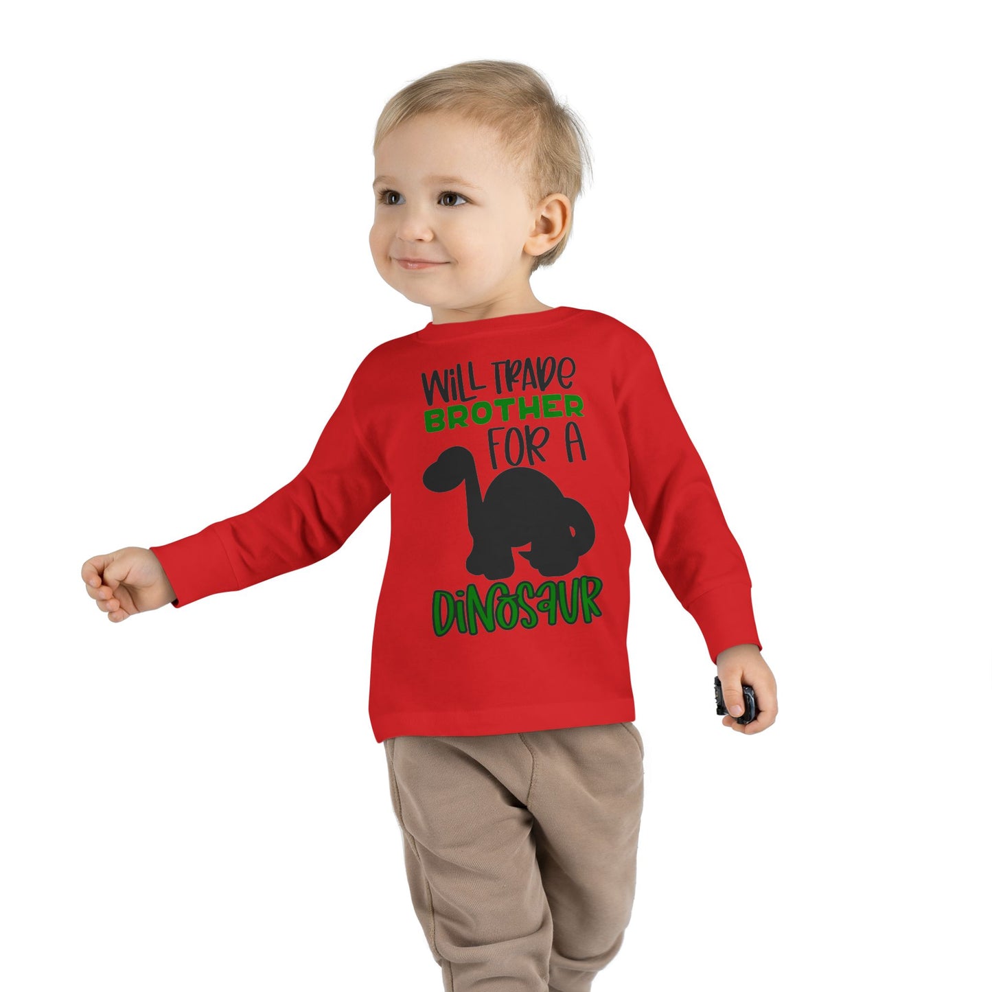 Dinosaur-Themed Toddler Long Sleeve Tee - 'Will Trade Brother for a Dinosaur', Cute Kids' Apparel, Birthday Gift, Toddler Fashion, [...]