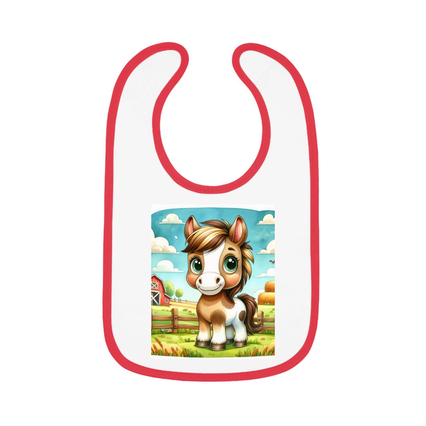 Cute Cartoon Horse Baby Bib, Adjustable Jersey Bib, Farm Animal Feeding Bib, Infant Bib, Baby Shower Gift, Toddler Bib