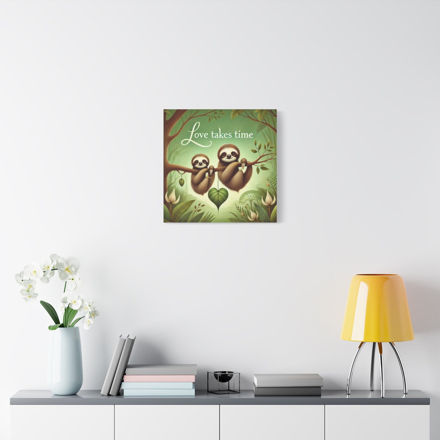Sloth Love Canvas Wall Art, Cute Nursery Decor, Animal Illustration, Gift for Sloth Lovers, Children's Room, Love Takes Time Quote
