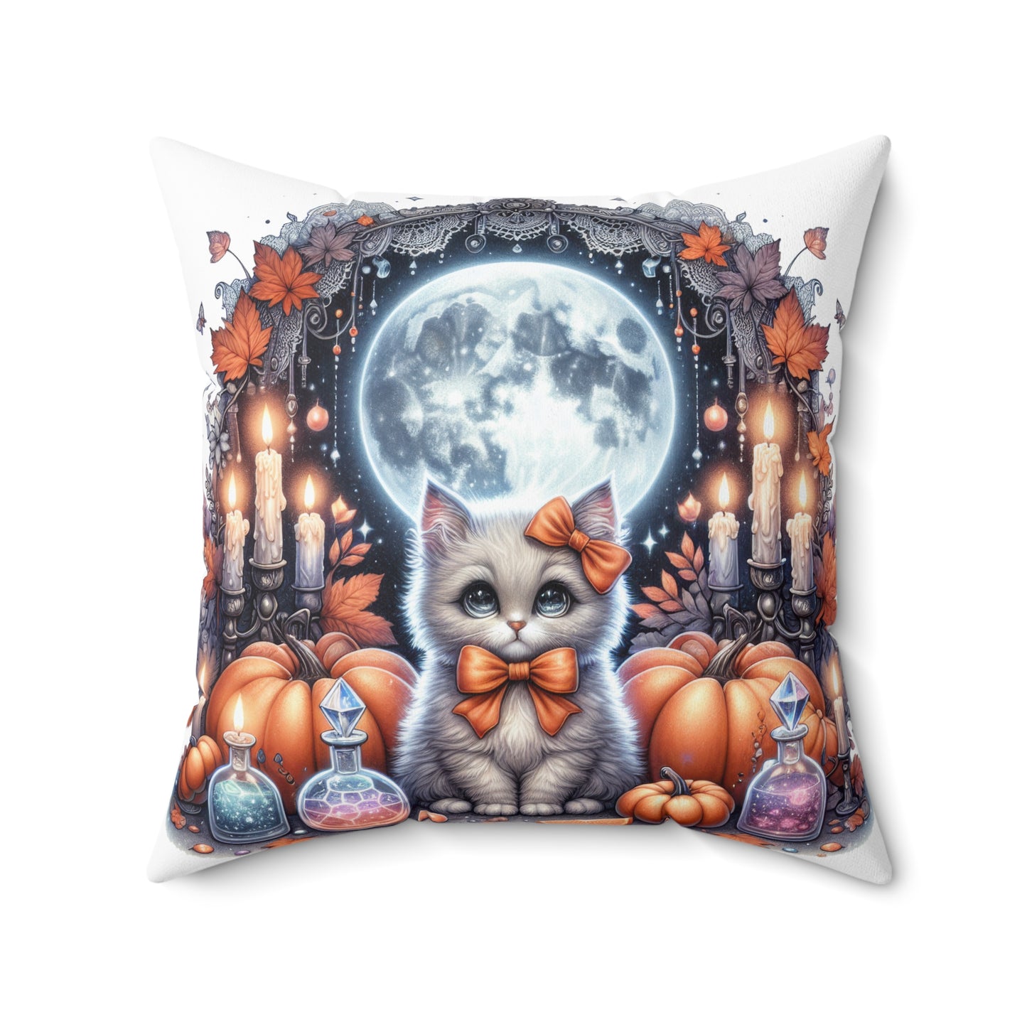 Halloween Cat Square Pillow, Cozy Decor for Fall, Cat Lovers Gift, Cute Halloween Decor, Pumpkin Pillow