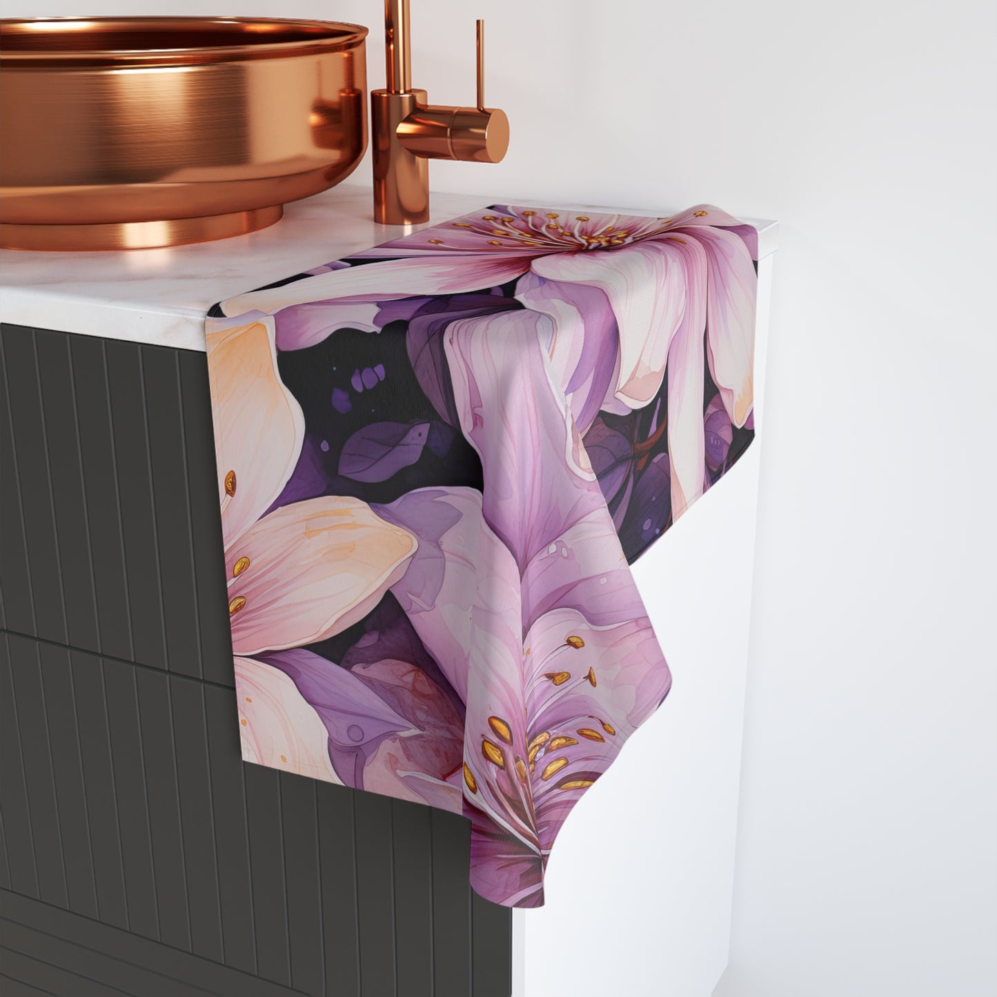 Floral Hand Towel - Vibrant Blossom Decor for the Kitchen, Bathroom, Wedding Gift, Mother's Day, Spring Home Decor