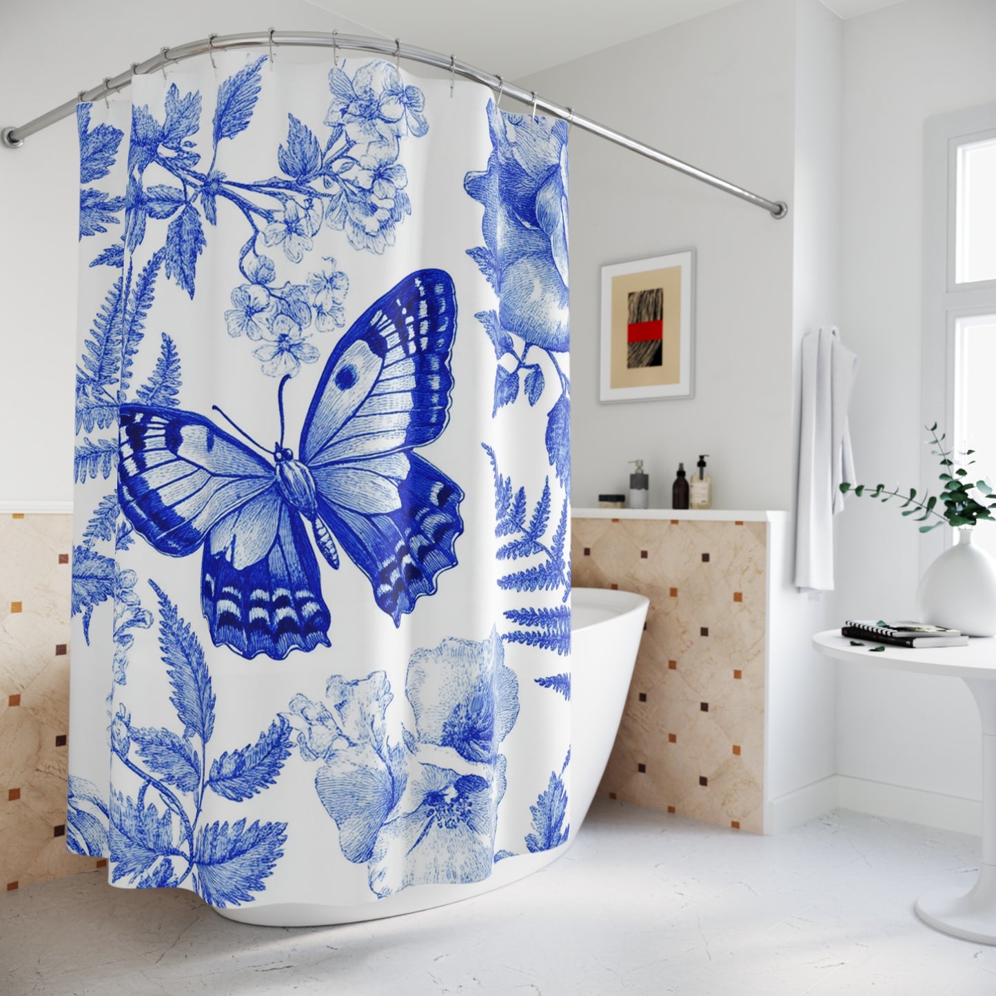Blue Butterfly Floral Shower Curtain, Nature-Inspired Bathroom Decor, Elegant Home Accessories, Perfect for Spring Decor, Gift for [...]
