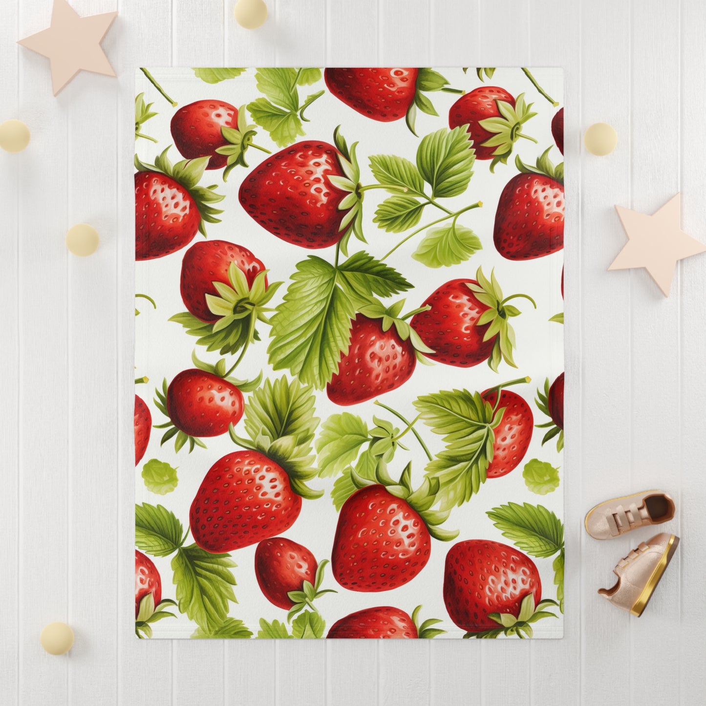 Strawberry Print Soft Fleece Baby Blanket, Nursery Decor, Baby Shower Gift, Cozy Infant Blanket, Spring Themed Nursery