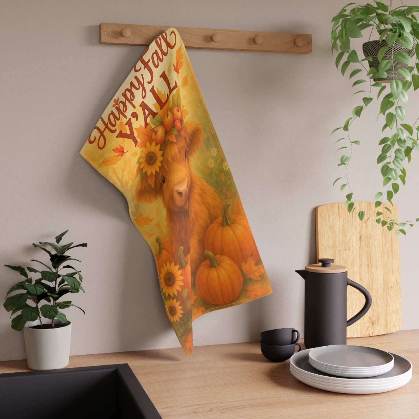 Autumn Farmhouse Tea Towels, Cozy Kitchen Decor, Seasonal Gift, Fall Decor, Home Gift - Happy Fall Y'all Design