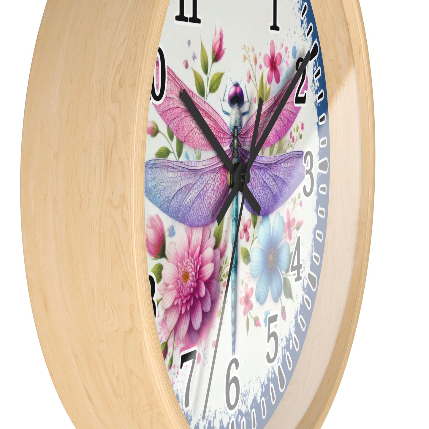 Floral Dragonfly Wall Clock, Nature-Inspired Decor, Home Office Gift, Kitchen Wall Art, Spring Decor, Unique Clock Design