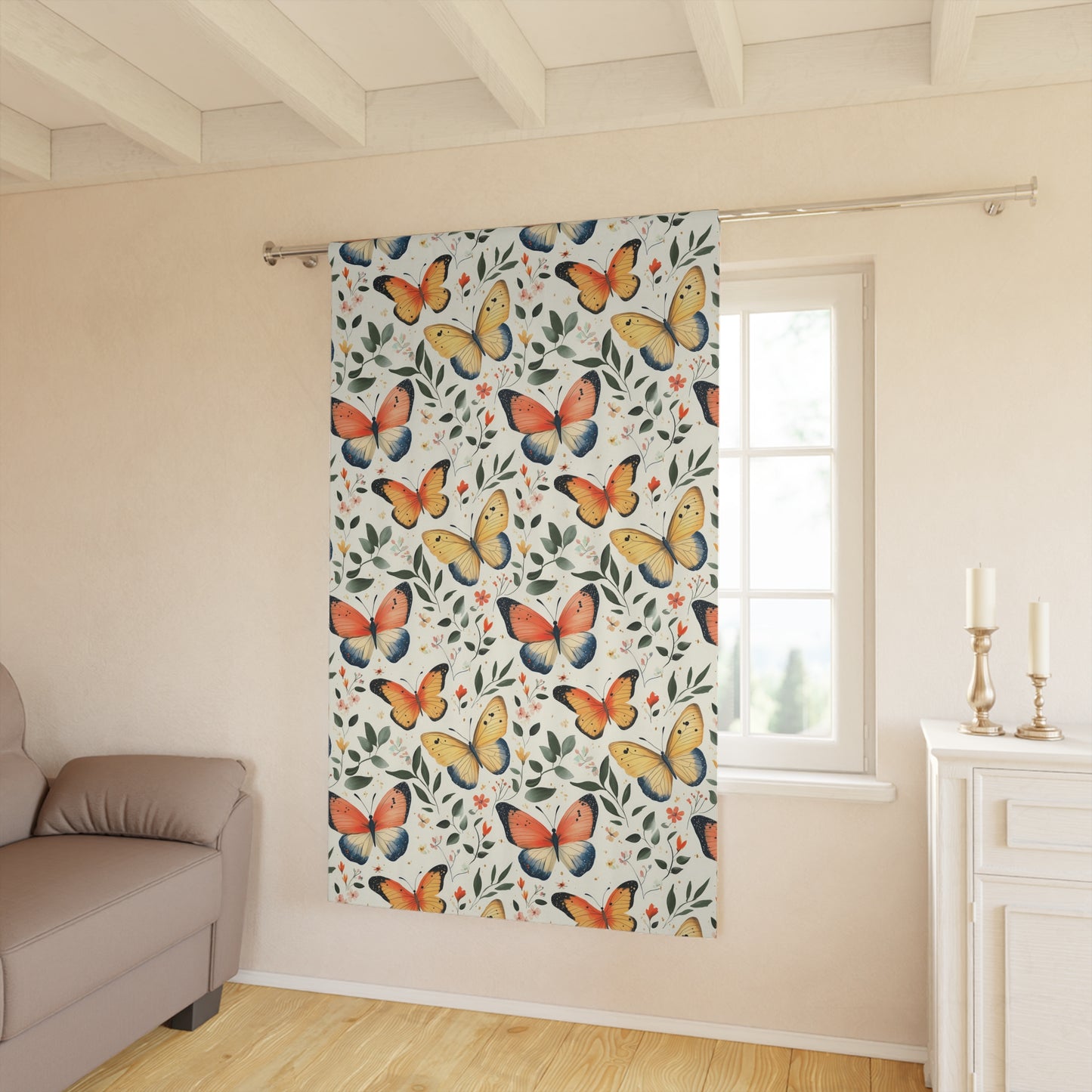 Butterfly Pattern Window Curtains, Floral Home Decor, Living Room Accessories, Nature-Inspired Hanging Panels, Spring Decor