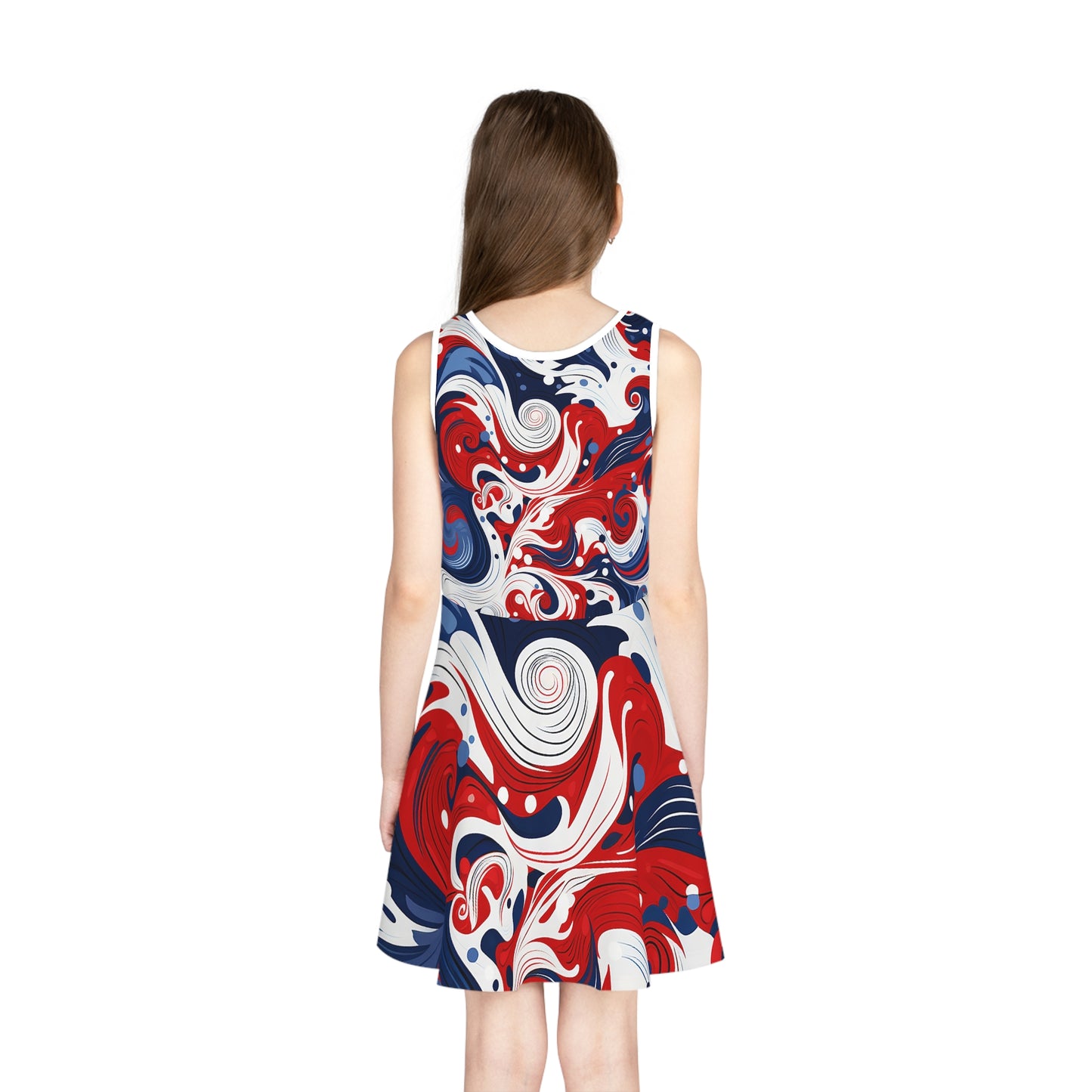 Patriotic Girls' Sundress with Swirl Design for Summer Celebrations