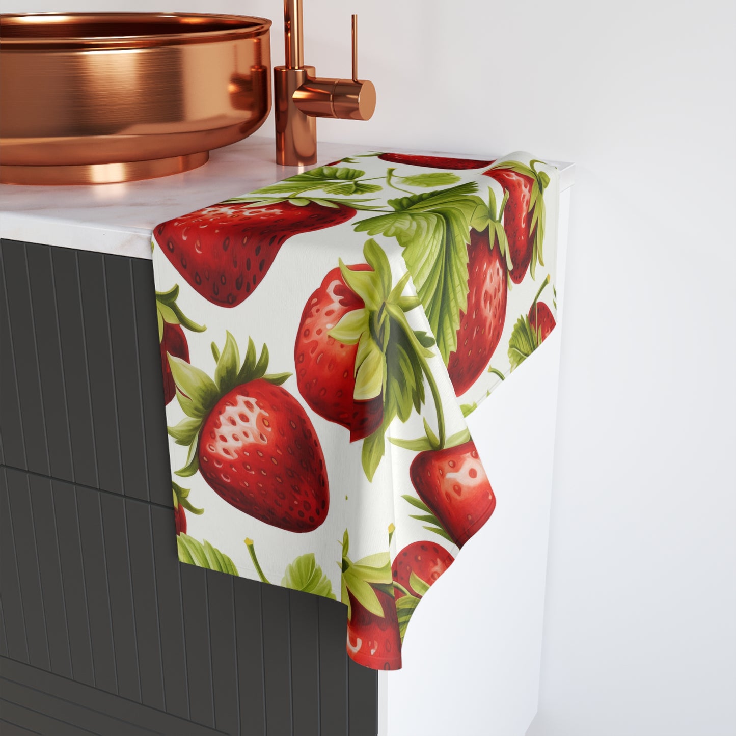 Strawberry Hand Towel, Kitchen Decor, Summer Vibes, Gift for Foodies, Farmhouse Style, Bathroom Accessory