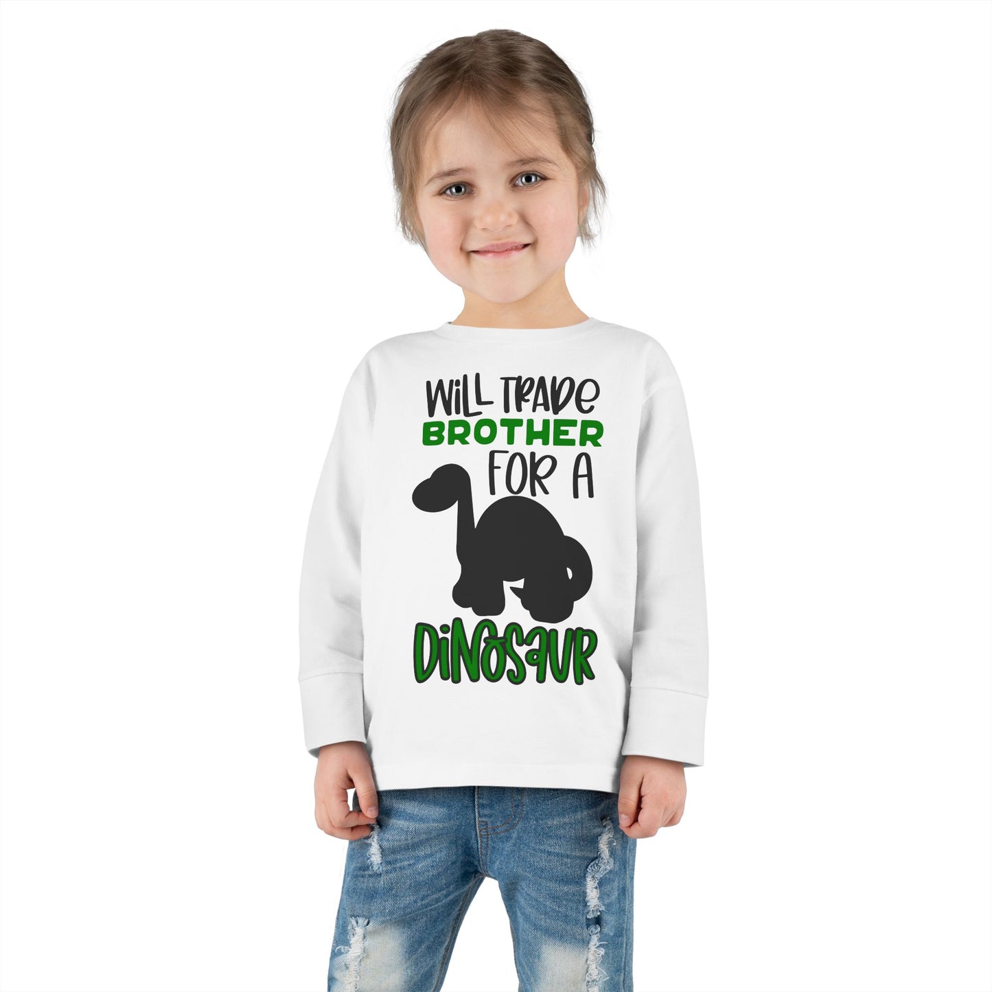 Dinosaur-Themed Toddler Long Sleeve Tee - 'Will Trade Brother for a Dinosaur', Cute Kids' Apparel, Birthday Gift, Toddler Fashion, [...]