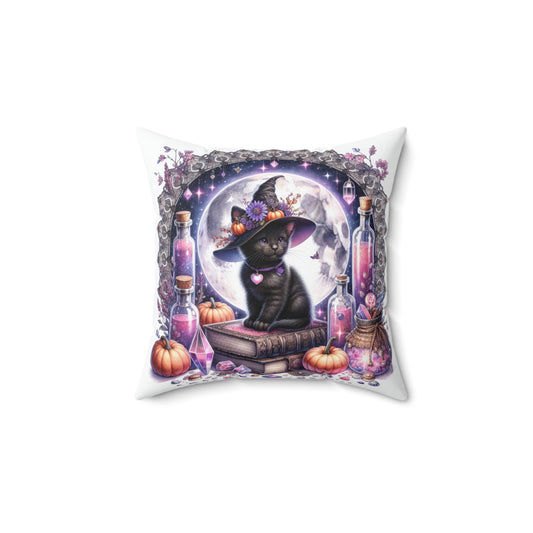 Halloween Cat Pillow, Spooky Home Decor, Throw Cushion for Cat Lovers, Witchy Accent Pillow, Gift for Halloween