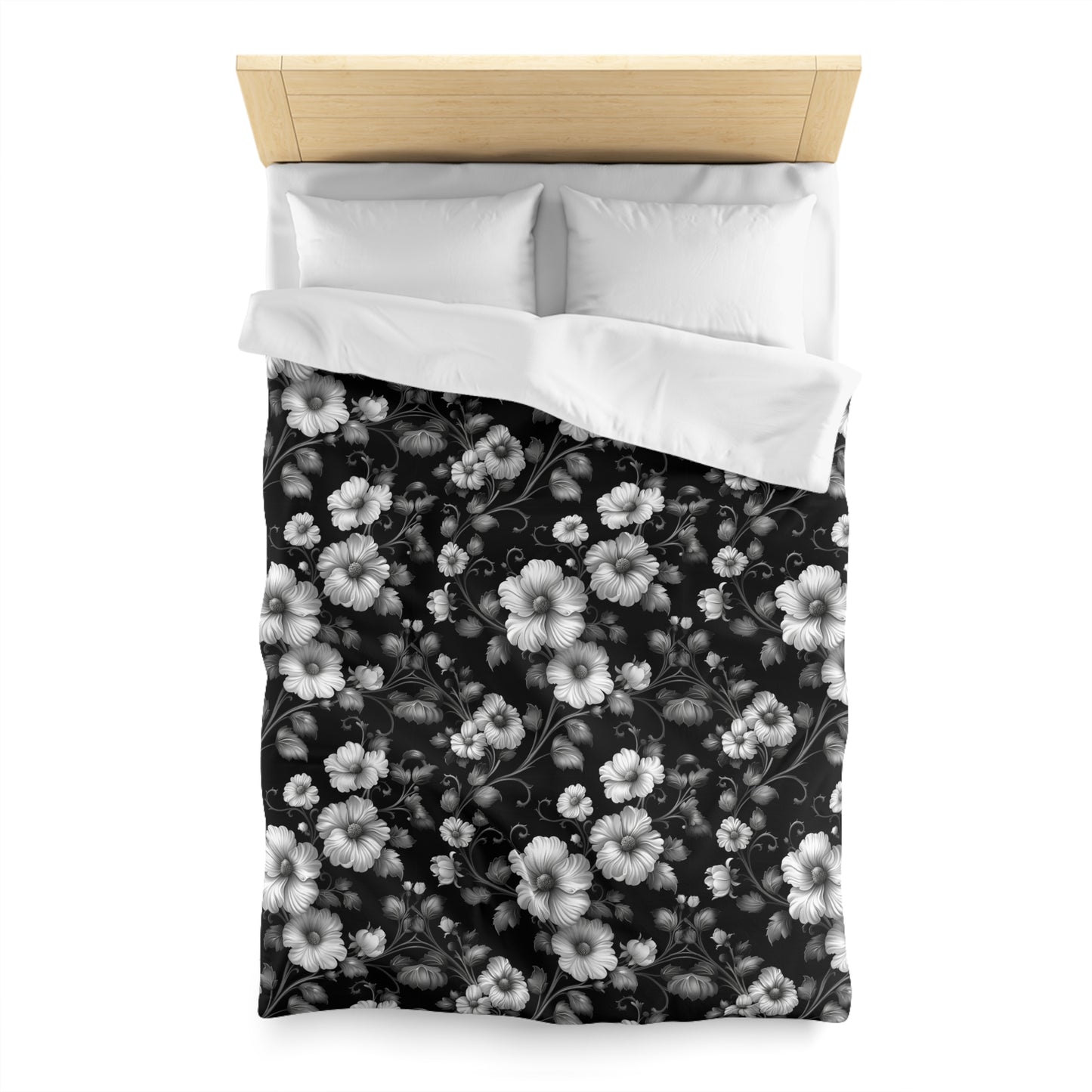 Floral Microfiber Duvet Cover | Elegant Black & White Bedding, Boho Home Decor, Gift for Her, Cozy Bedroom Essentials, Floral Decor