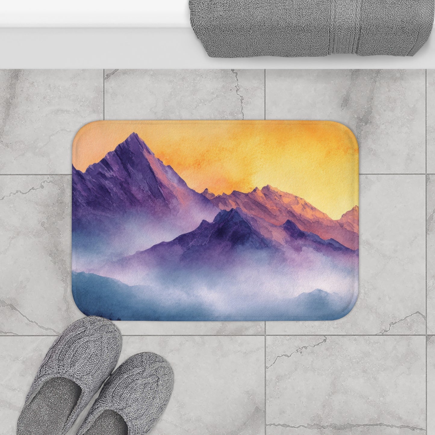 Mountain Sunset Bath Mat, Soft Plush Bathroom Rug, Nature Decor, Bathroom Accessory, Home Spa Gift, Vibrant & Cozy