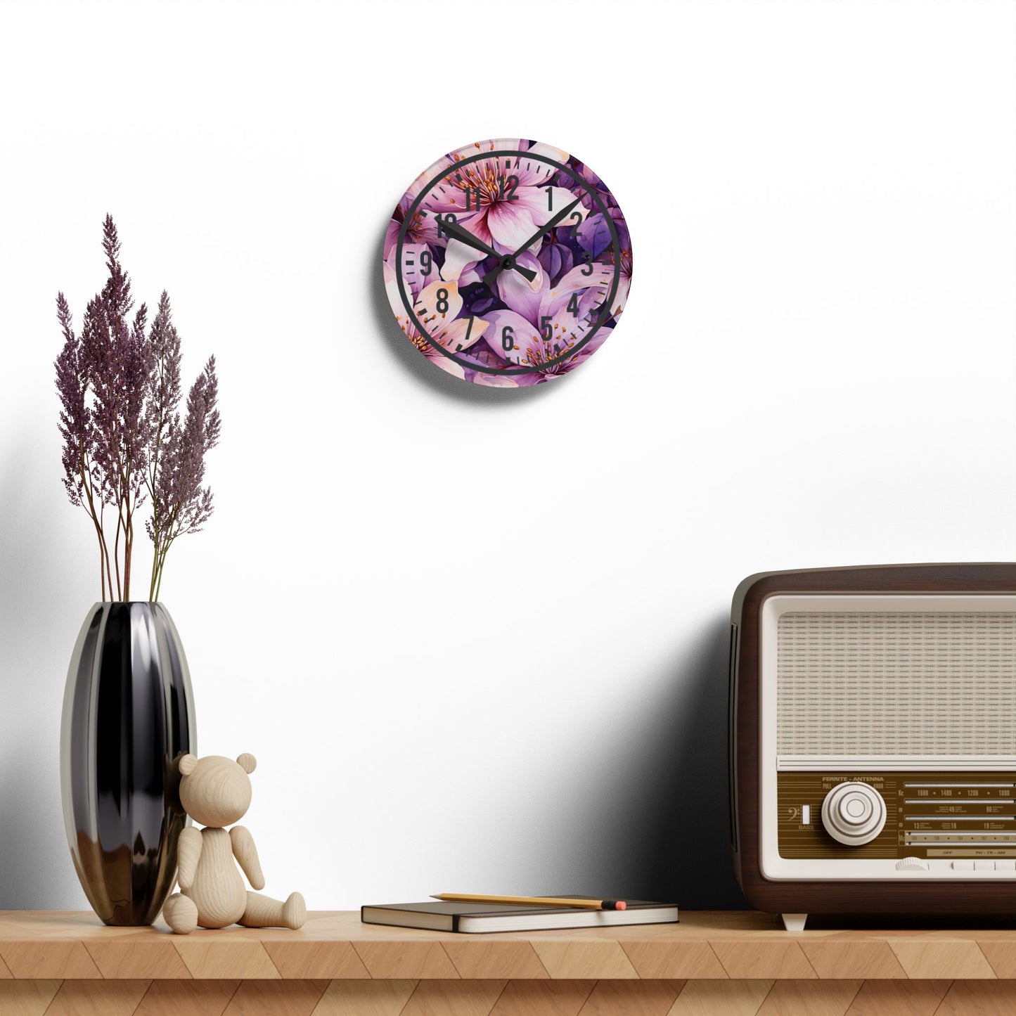 Floral Acrylic Wall Clock, Boho Home Decor, Unique Gift for Her, Modern Wall Art, Birthday, Wedding, Housewarming
