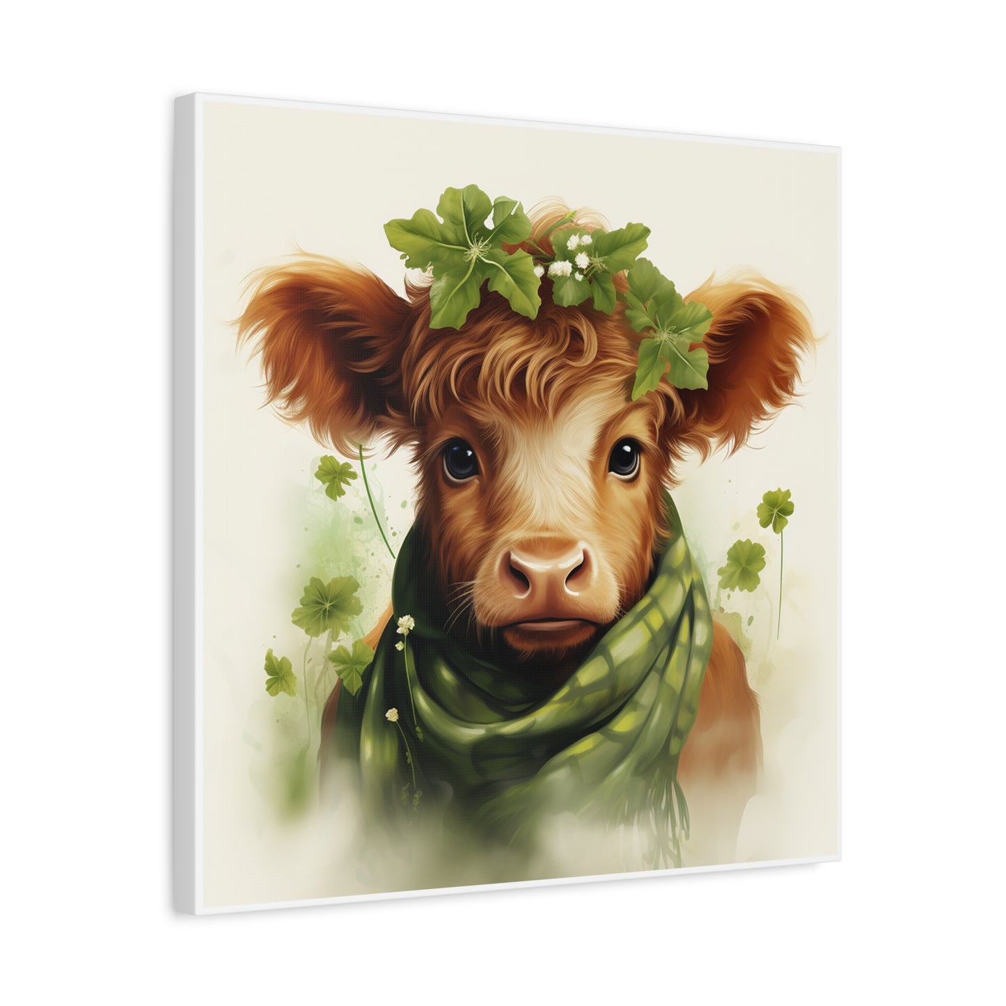 Charming Cow Canvas Print, Farmhouse Decor, Animal Art, Country Home, St. Patrick's Day, Gift for Cow Lovers, Green Clover