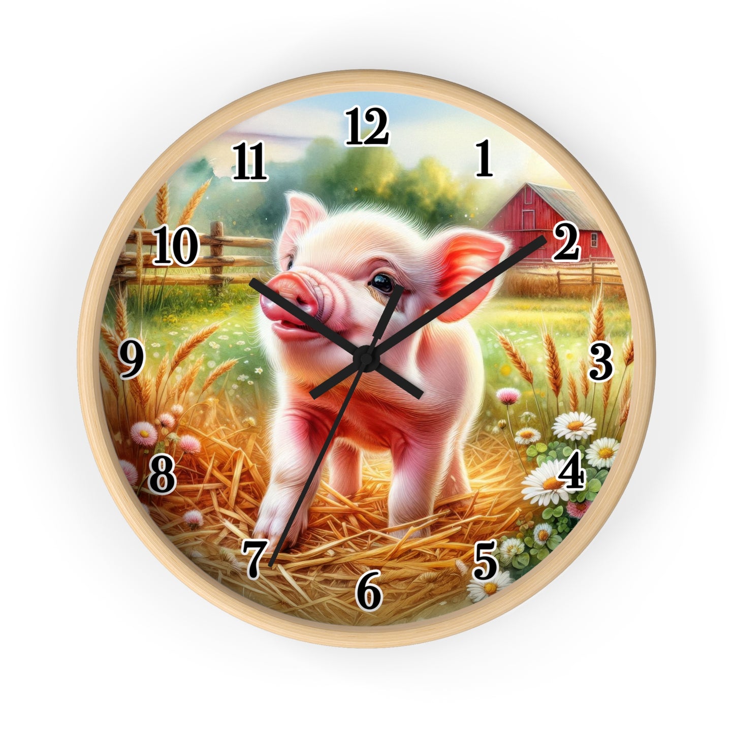 Farmhouse Pig Wall Clock, Rustic Decor, Animal Lover Gift, Country Home Accent, Kids Room Decoration