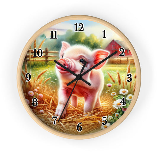Farmhouse Pig Wall Clock, Rustic Decor, Animal Lover Gift, Country Home Accent, Kids Room Decoration