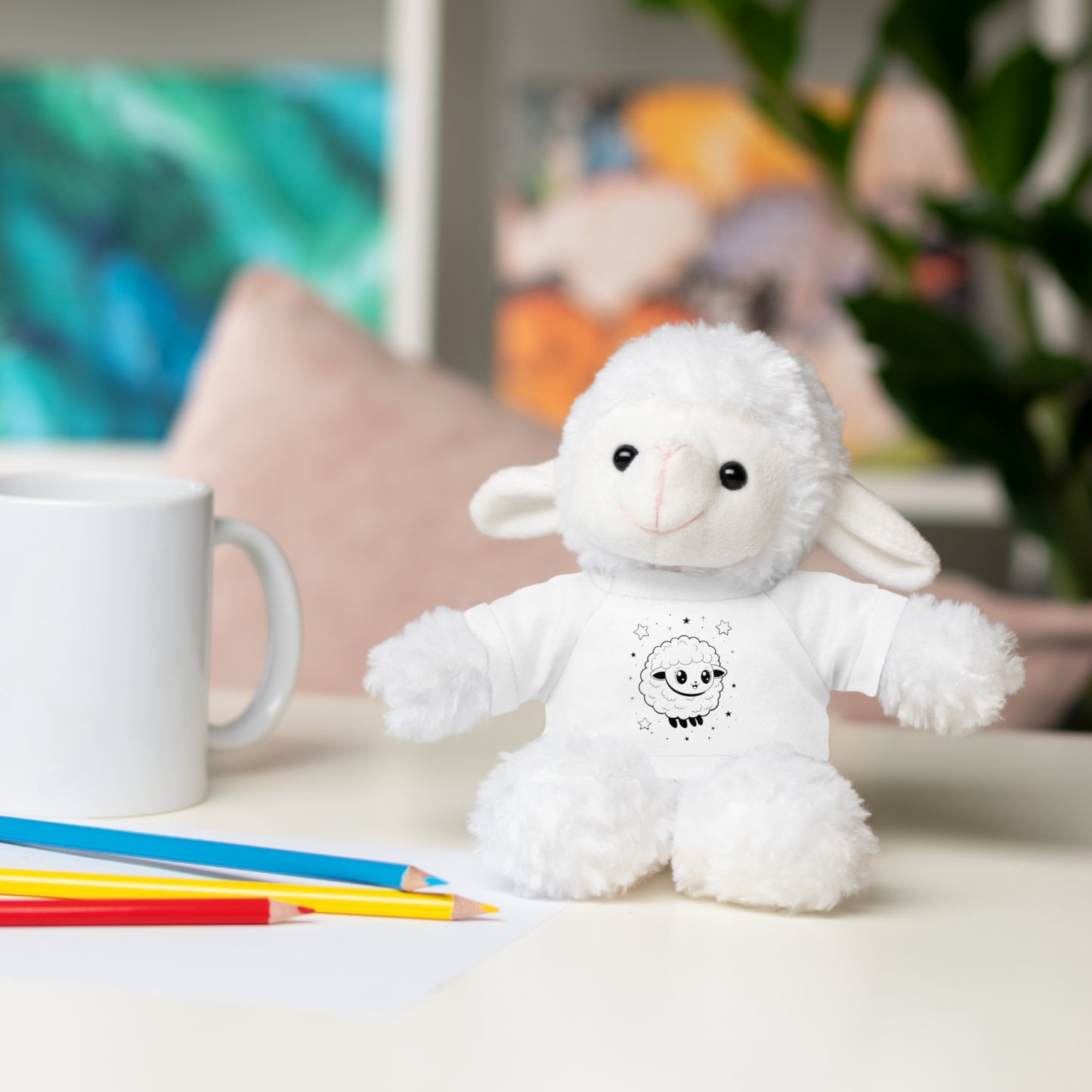 Cute Plush Sheep Toy with Custom Tee, Gift for Kids, Baby Shower Gift, Nursery Decor, Stuffed Lamb