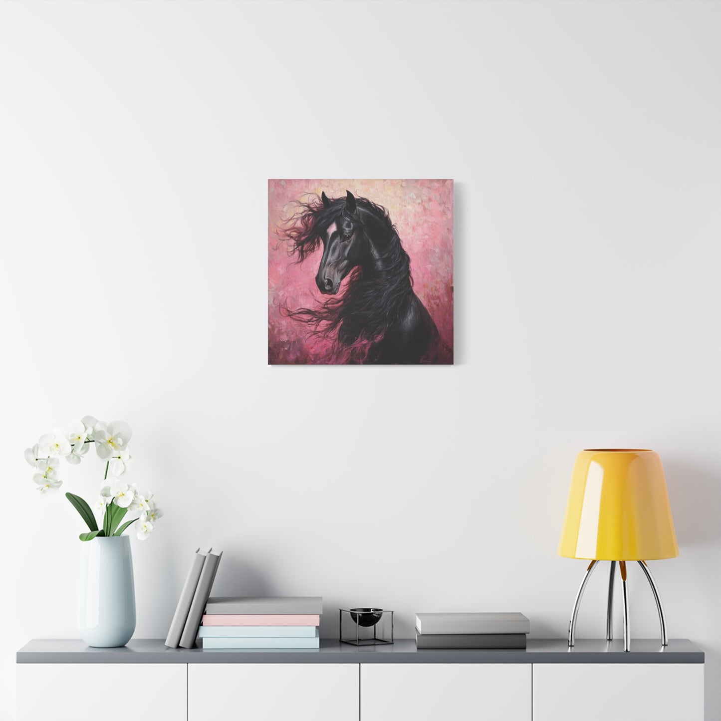 Black Horse Framed Canvas Wall Art, Equine Decor, Equestrian Gift, Horse Lover Home Decor, Rustic Wall Art, Animal Painting