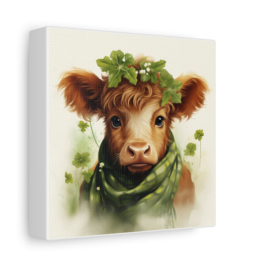 Charming Cow Canvas Print, Farmhouse Decor, Animal Art, Country Home, St. Patrick's Day, Gift for Cow Lovers, Green Clover