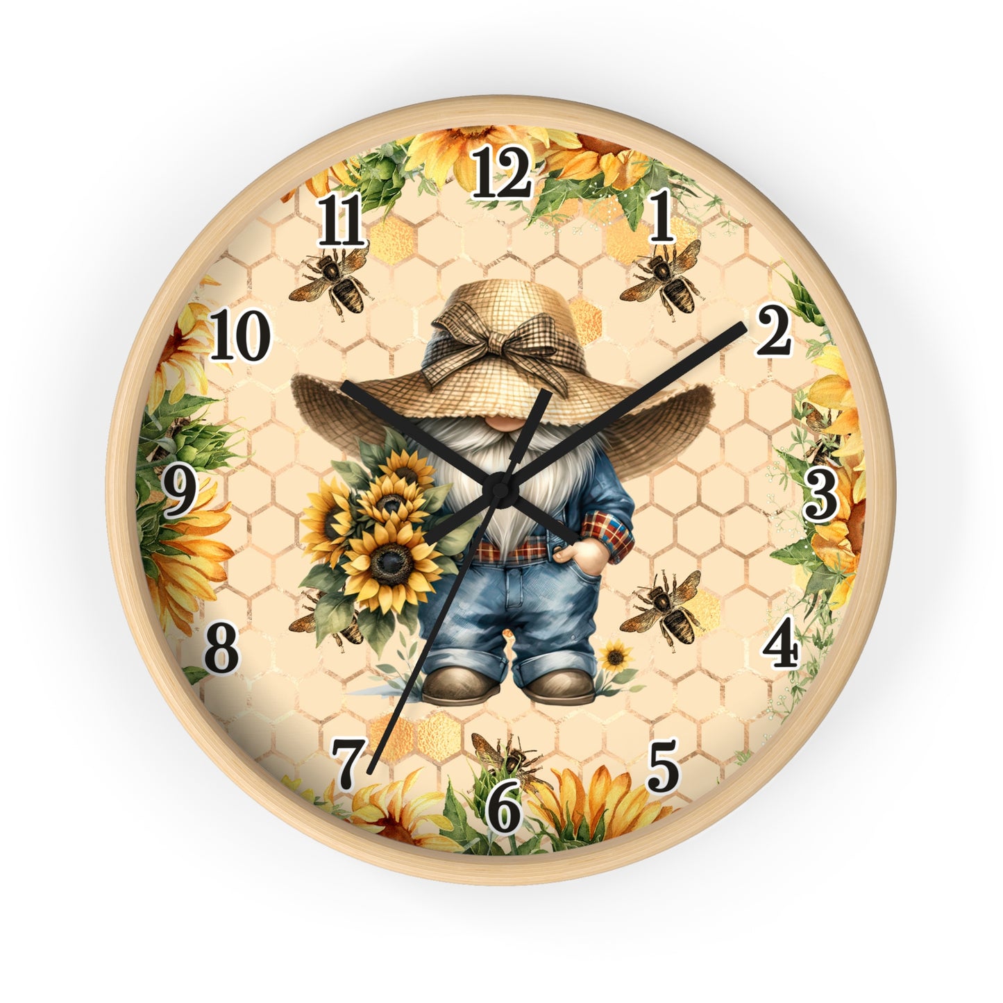 Sunflower Farmer Wall Clock, Rustic Home Decor, Farmhouse Gift, Bee Theme Clock, Country Style Wall Art