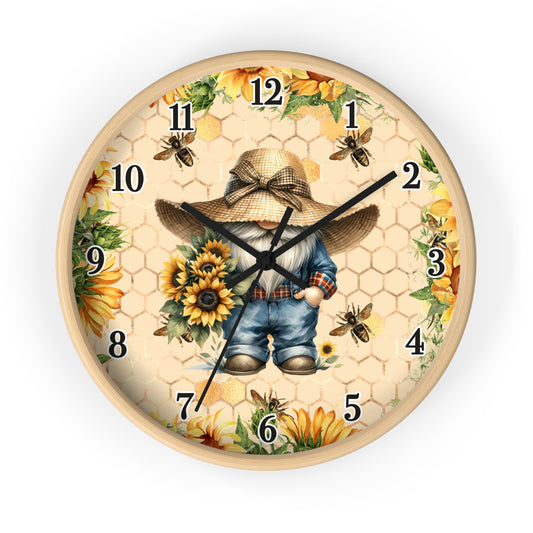 Sunflower Farmer Wall Clock, Rustic Home Decor, Farmhouse Gift, Bee Theme Clock, Country Style Wall Art