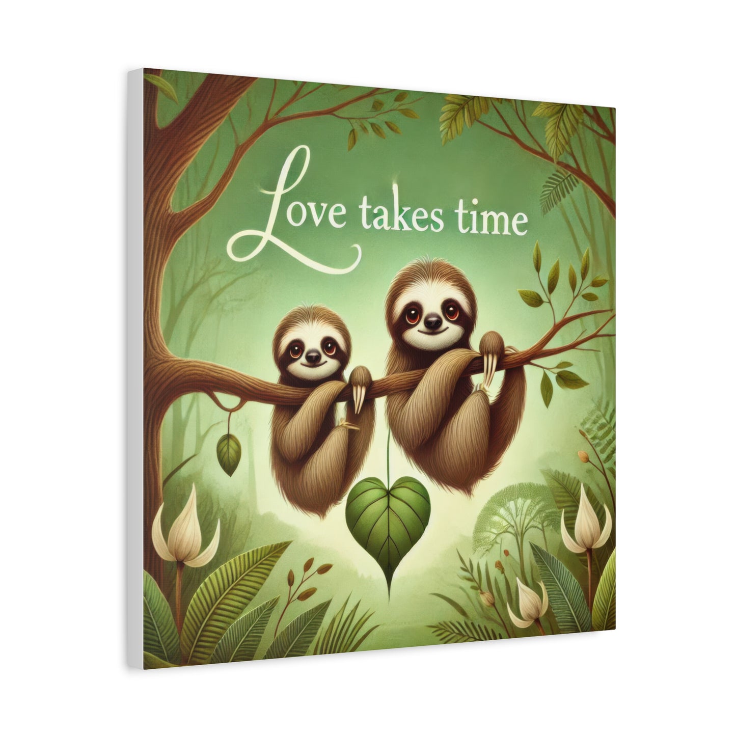 Sloth Love Canvas Wall Art, Cute Nursery Decor, Animal Illustration, Gift for Sloth Lovers, Children's Room, Love Takes Time Quote
