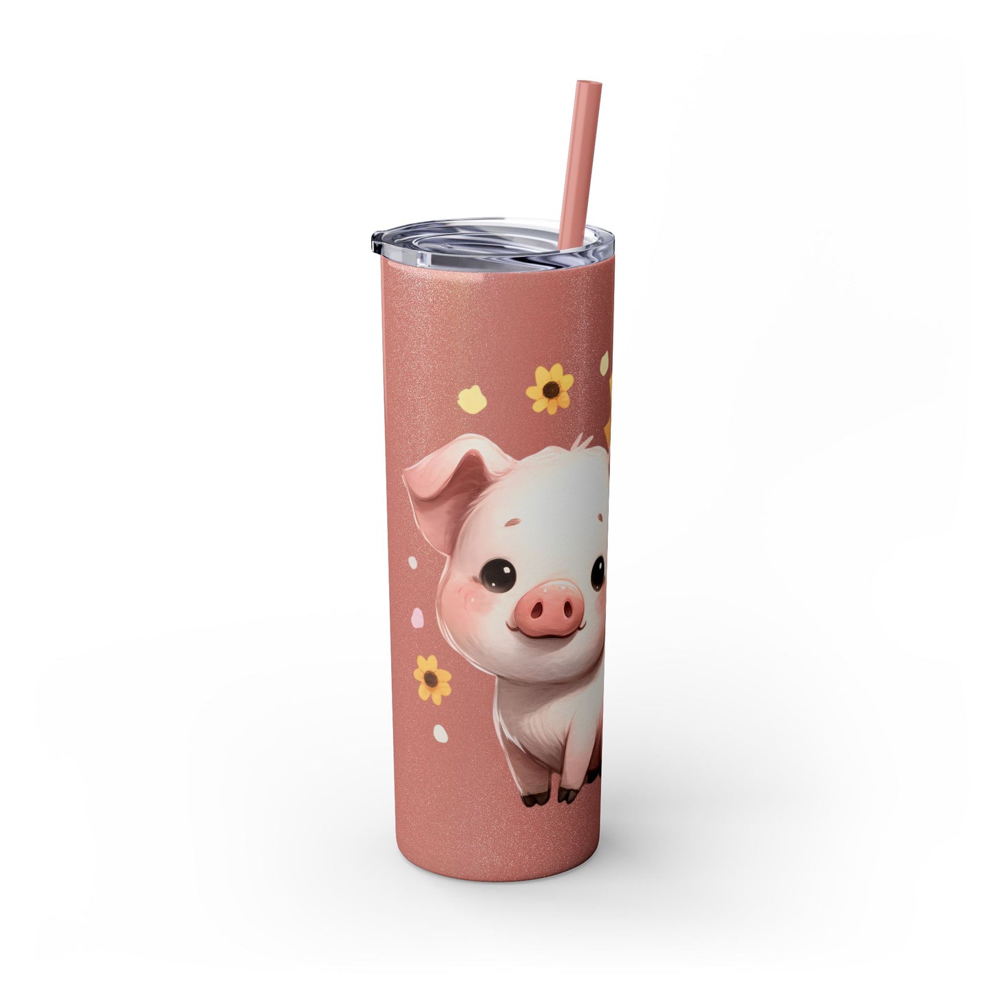 Cute Piggy Skinny Tumbler with Straw, Pig Tumbler, Sunflower Cup, Farmhouse Decor, Gift for Animal Lovers, Fun Drinkware