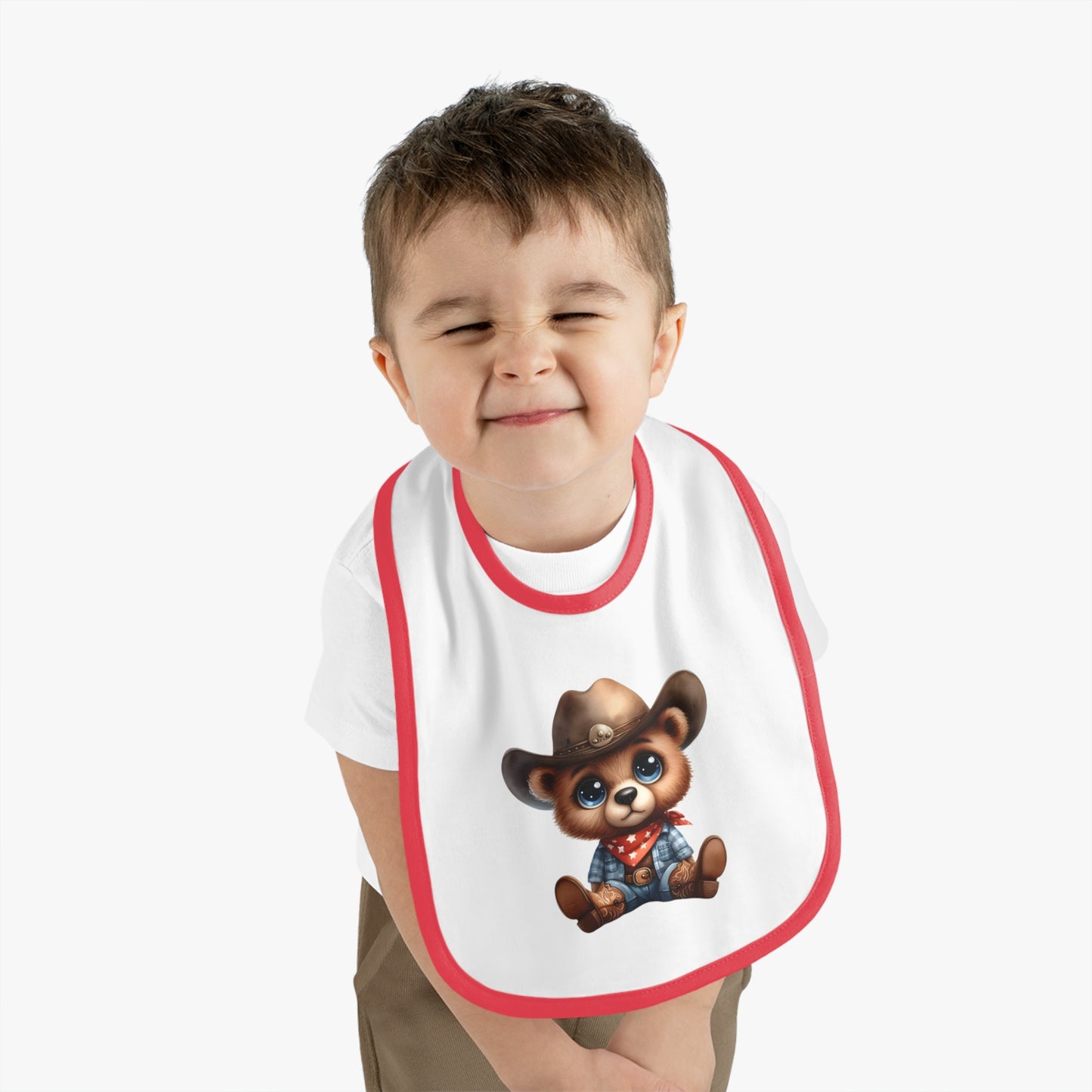 Cowboy Bear Baby Bib, Cute Baby Outfit, Newborn Gift, Baby Shower Present, Western Themed Bib, Fun Feeding Accessory