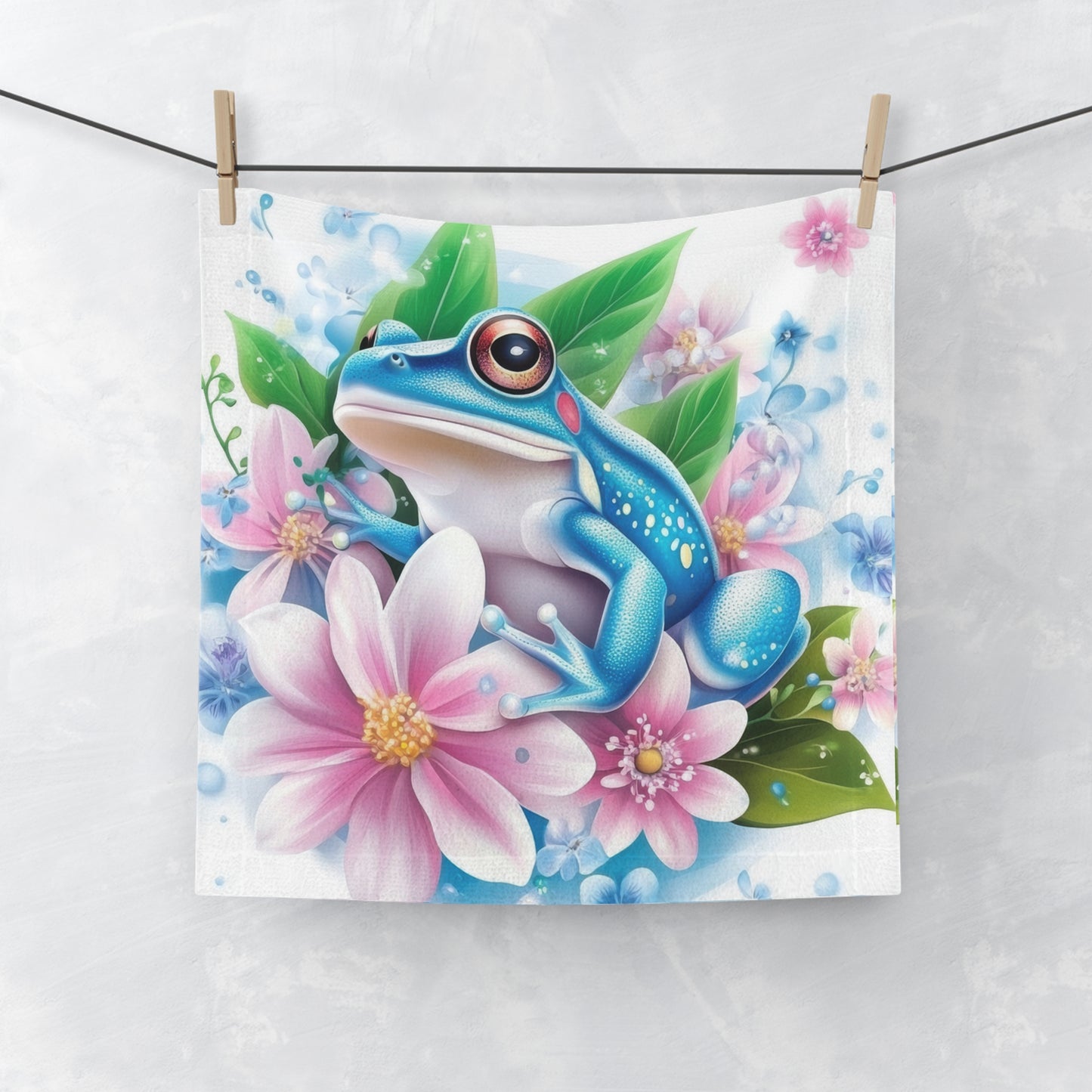 Vibrant Frog Face Towel, Floral Bathroom Accessory, Cute Guest Towel, Perfect for Nature Lovers, Spring Decor