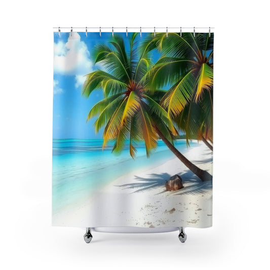 Tropical Paradise Shower Curtain, Beach Decor, Bathroom Accessory, Coastal Vibes, Summer Theme, Home Decor