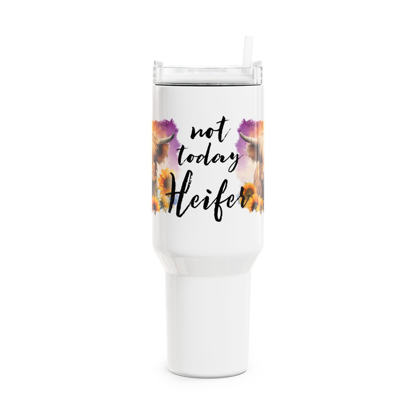 Highland Cow Tumbler, 40oz Insulated Mug, Not Today Heifer Drinkware, Cute Farmhouse Style Tumbler, Sunflower Cow Tumbler