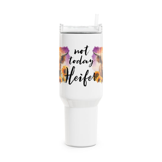 Highland Cow Tumbler, 40oz Insulated Mug, Not Today Heifer Drinkware, Cute Farmhouse Style Tumbler, Sunflower Cow Tumbler