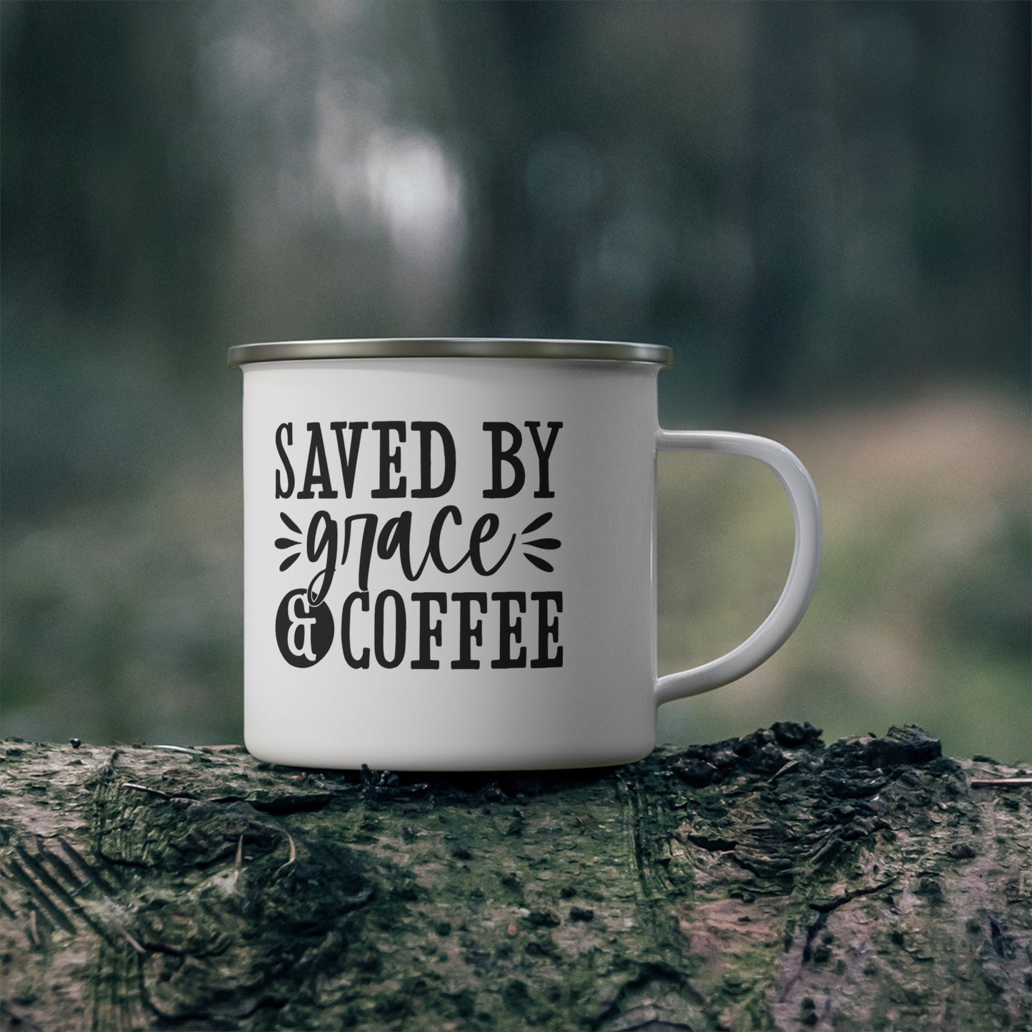 Rustic Enamel Camping Mug with Inspirational Quote