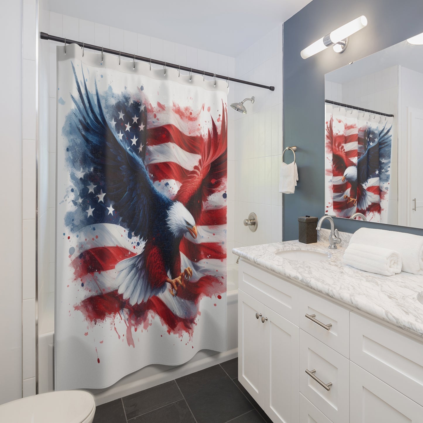 Patriotic Eagle Shower Curtain, American Flag Bathroom Decor, Unique Home Accent, Independence Day Gift, USA Pride Decoration