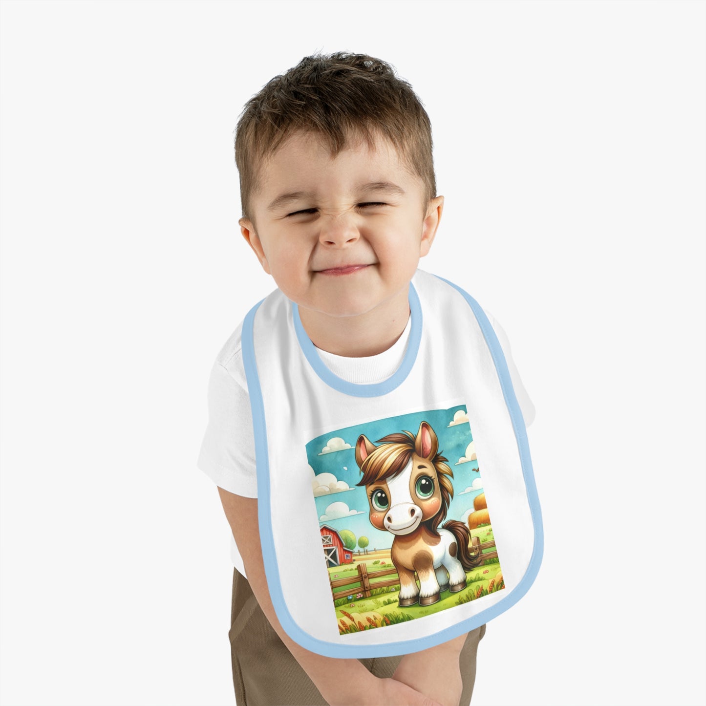 Cute Cartoon Horse Baby Bib, Adjustable Jersey Bib, Farm Animal Feeding Bib, Infant Bib, Baby Shower Gift, Toddler Bib