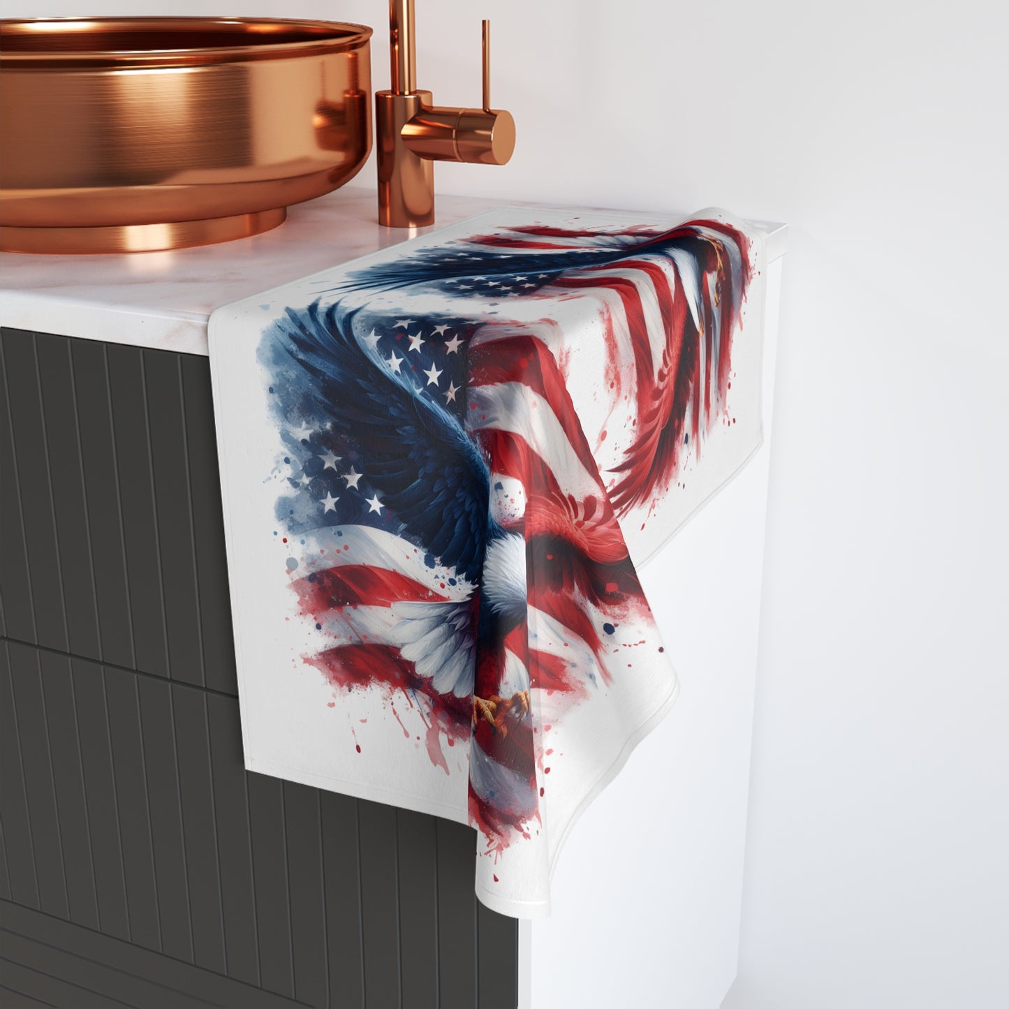 Patriotic Eagle Hand Towel, USA Kitchen Decor, American Flag Gift, Holiday Towel, Eagle Wall Art