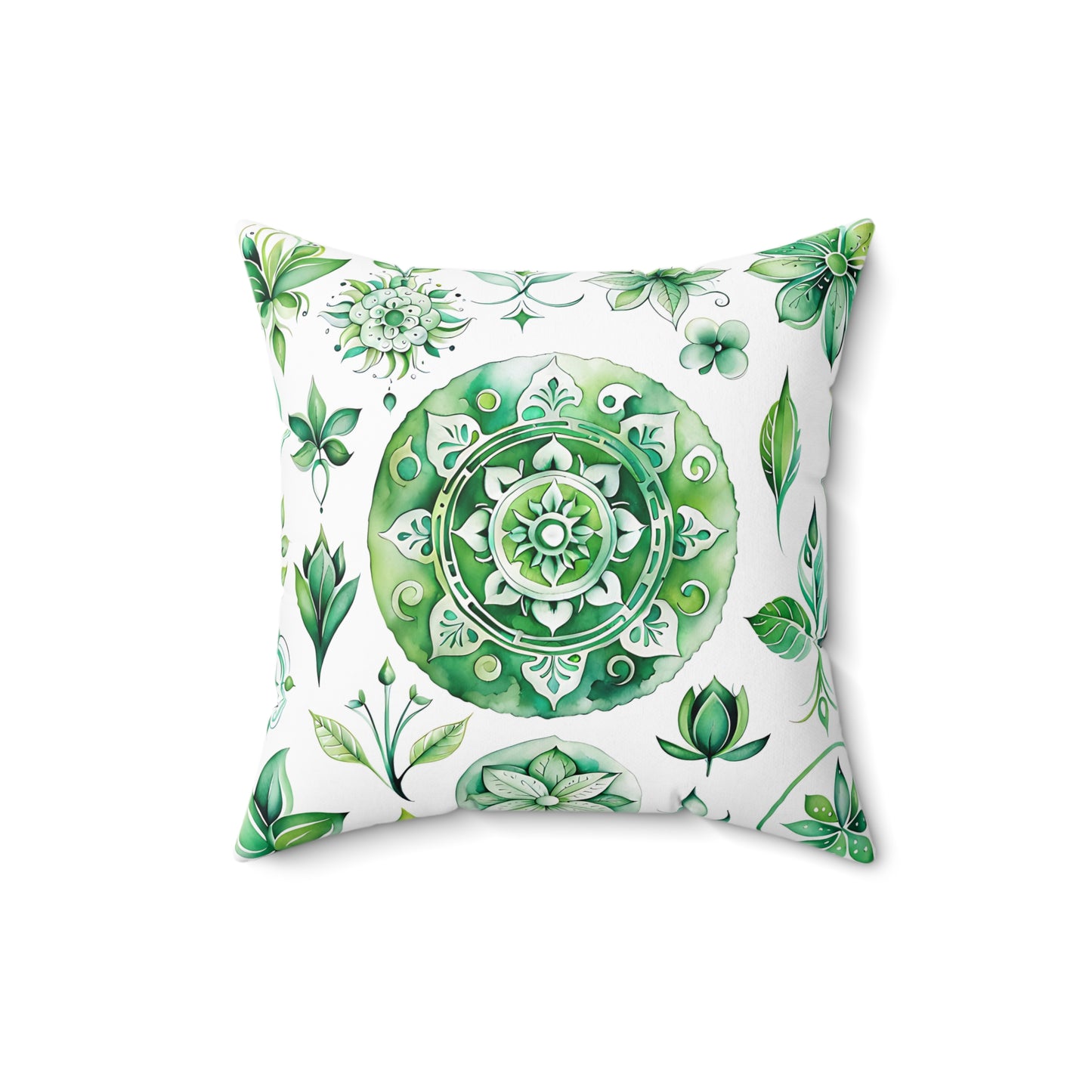 Botanical Green Mandala Pillow, Cozy Home Decor, Elegant Gift for Garden Lovers, Seasonal Refresh, Decorative Cushion