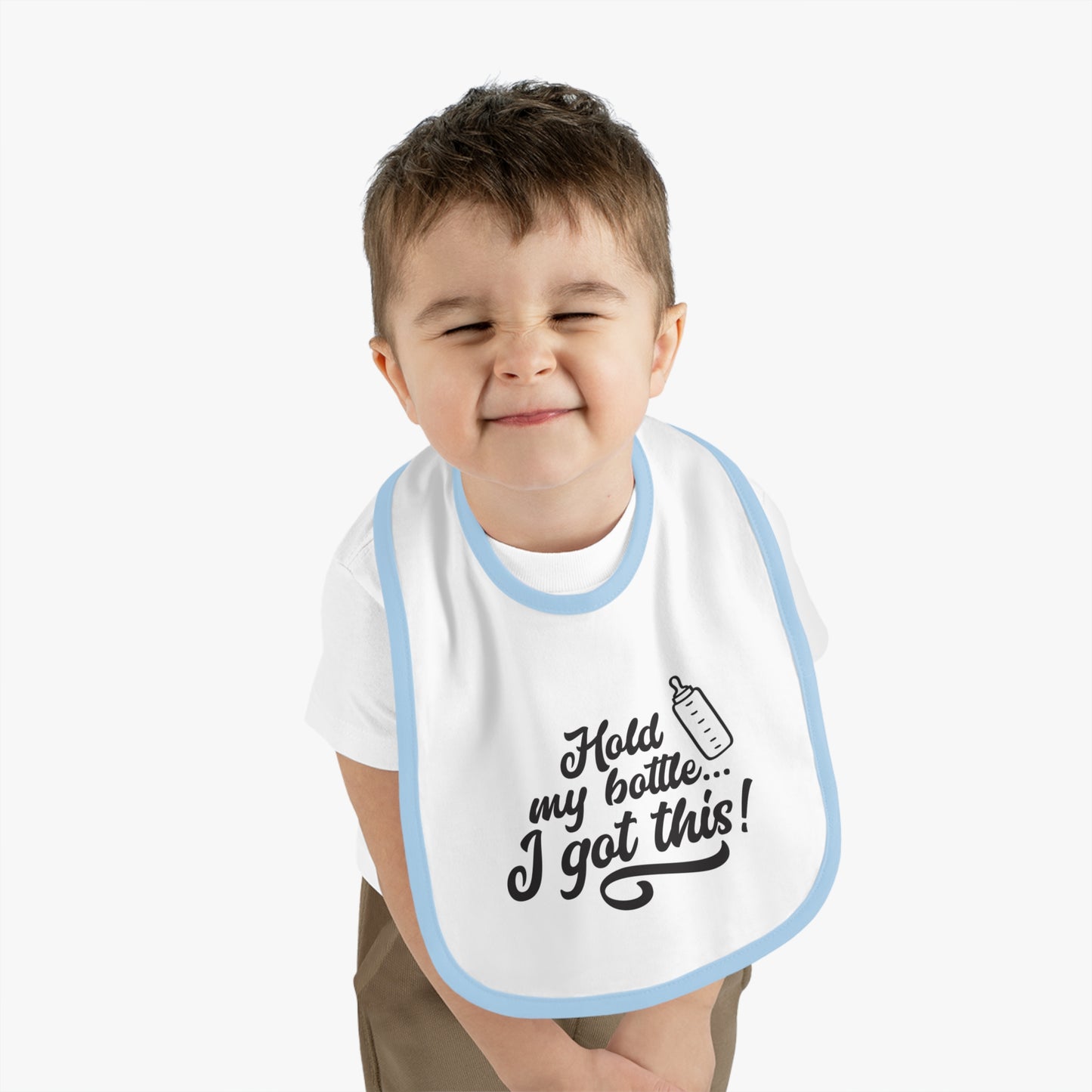 Baby Bib with Fun Quote | Cute Infants Bib | Unique Baby Shower Gift | Bib for Feeding | Baby Contrast Trim Jersey Bib | I Got This!