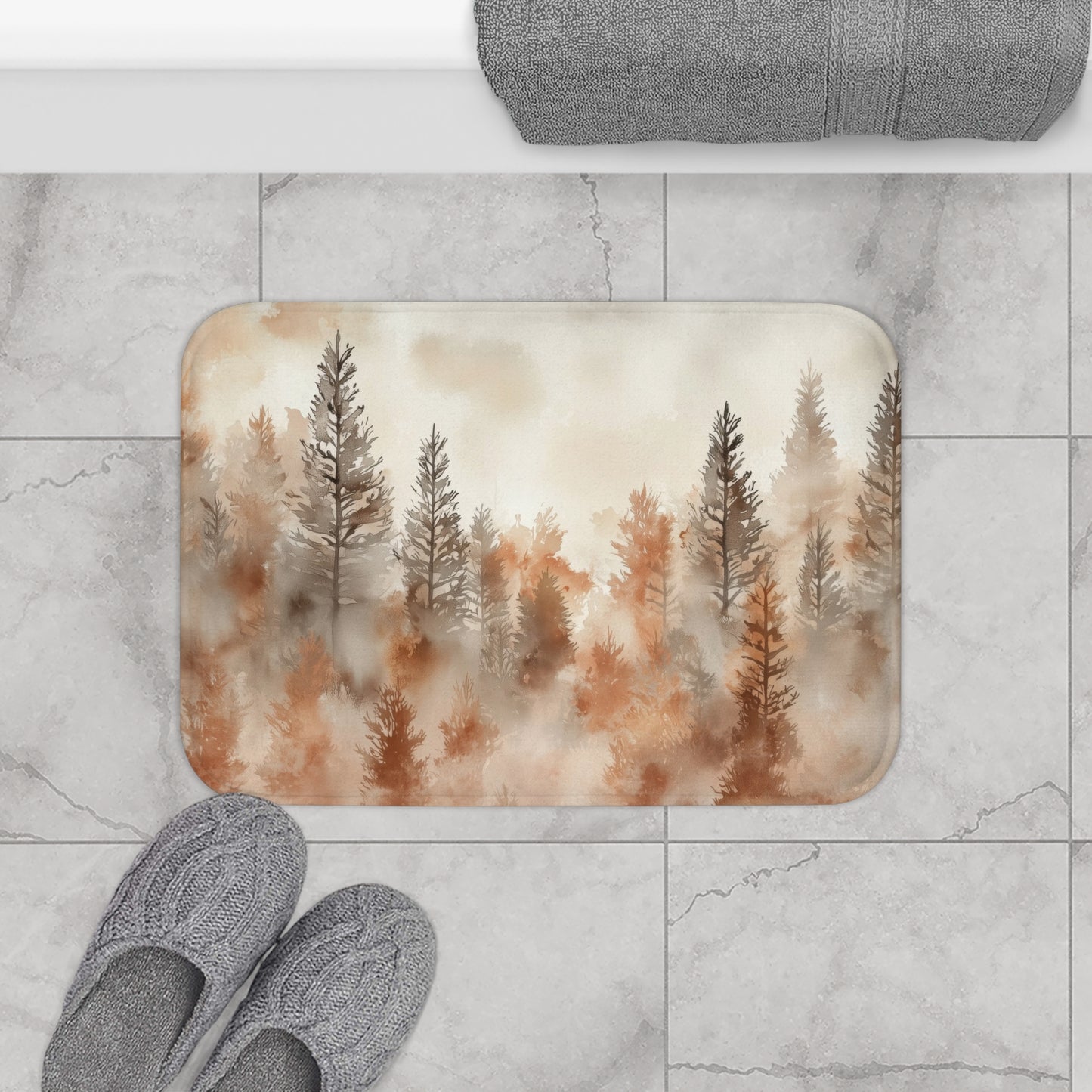 Cozy Autumn Forest Bath Mat, Farmhouse Decor, Bathroom Accessories, Nature-inspired Rug, Rustic Home Gift