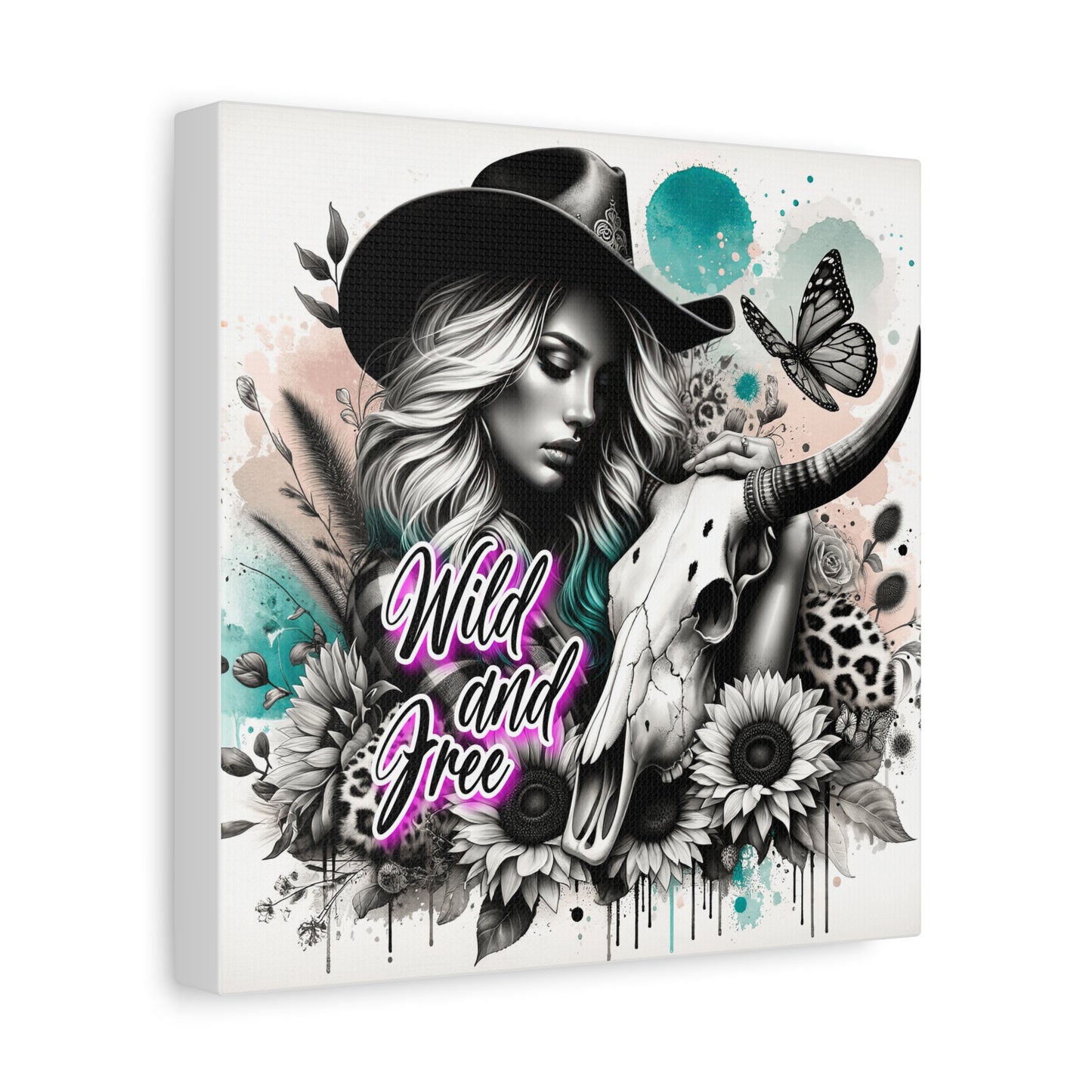 Wild and Free Canvas Art | Boho Wall Decor, Country Chic Home, Gift for Her, Cowgirl Decor, Butterfly Art