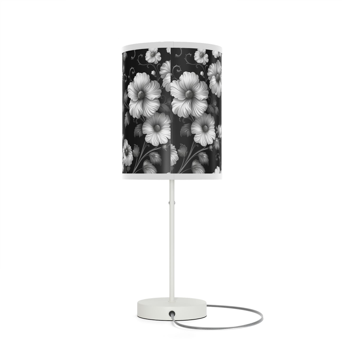 Elegant Floral Table Lamp, Modern Home Decor, Bedroom Lighting, Living Room Accent, Gift for Her, Black and White Style