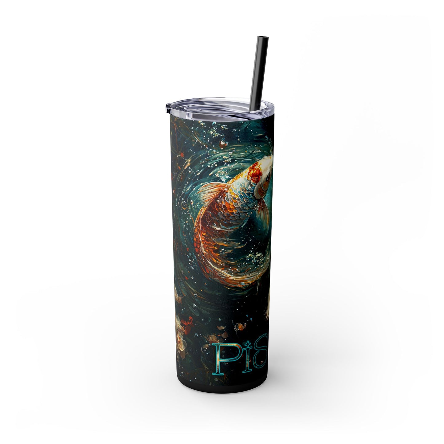 Pisces Zodiac Skinny Tumbler, 20oz Fish Design Travel Mug, Astrology Drinkware, Perfect Gift for Pisces Season