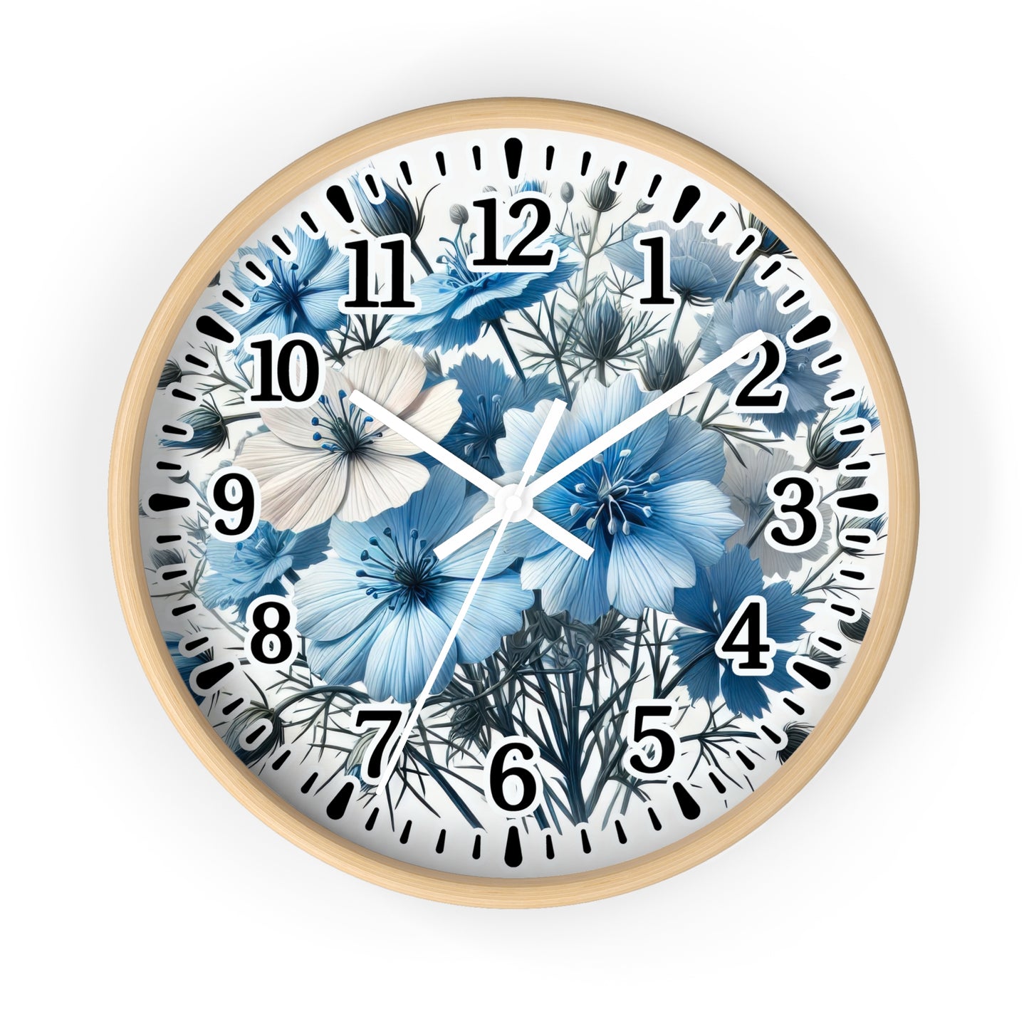 Floral Blue Wall Clock - Elegant Home Decor, Timeless Gift, Stylish Timepiece, Flower-Inspired Design, Perfect for Housewarming