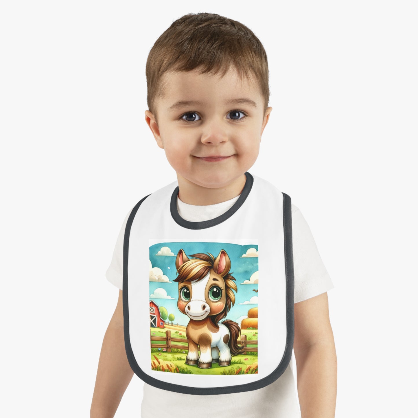 Cute Cartoon Horse Baby Bib, Adjustable Jersey Bib, Farm Animal Feeding Bib, Infant Bib, Baby Shower Gift, Toddler Bib