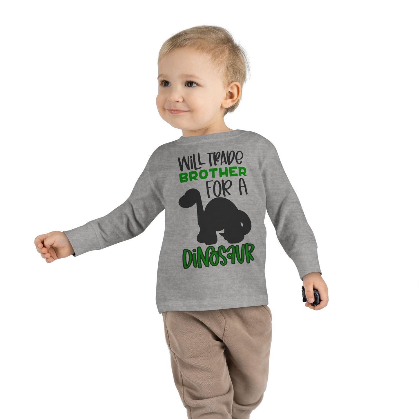 Dinosaur-Themed Toddler Long Sleeve Tee - 'Will Trade Brother for a Dinosaur', Cute Kids' Apparel, Birthday Gift, Toddler Fashion, [...]