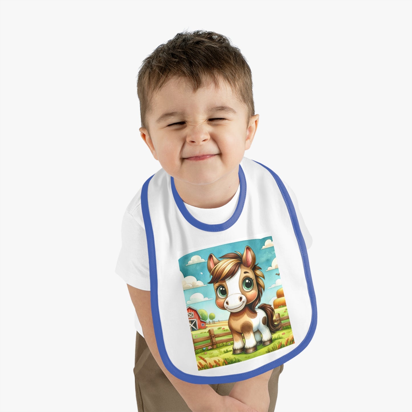 Cute Cartoon Horse Baby Bib, Adjustable Jersey Bib, Farm Animal Feeding Bib, Infant Bib, Baby Shower Gift, Toddler Bib