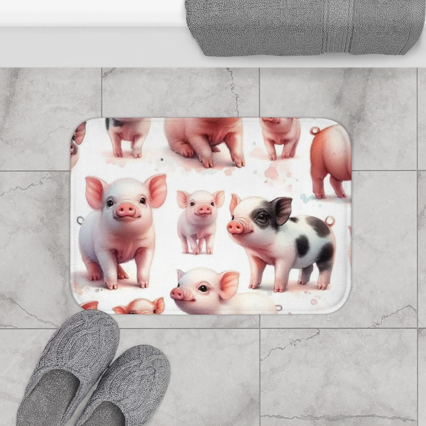 Cute Pig Bath Mat, Farmhouse Decor, Animal Lover Gift, Kitchen Rug, Bathroom Accessory, Easter Gift, Pig-Themed Home