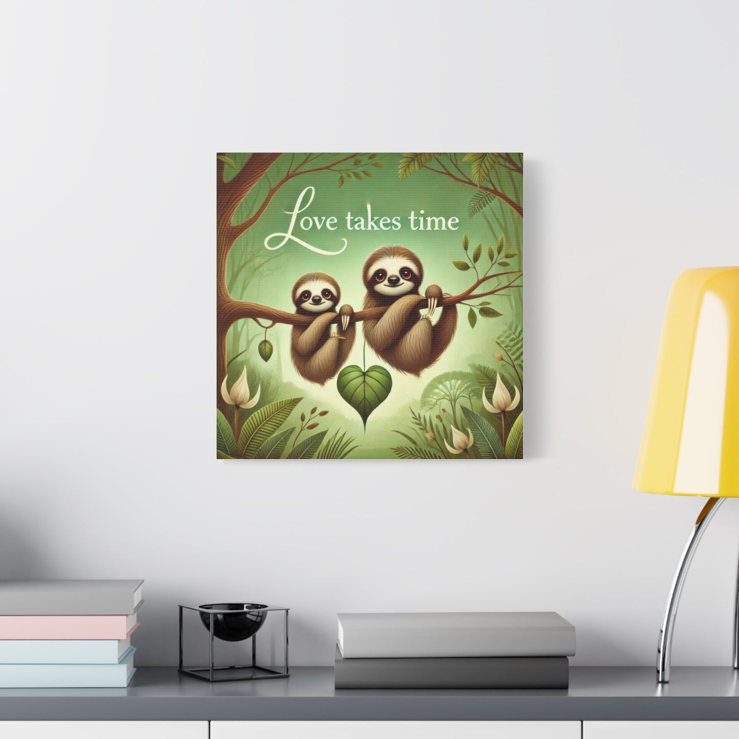 Sloth Love Canvas Wall Art, Cute Nursery Decor, Animal Illustration, Gift for Sloth Lovers, Children's Room, Love Takes Time Quote