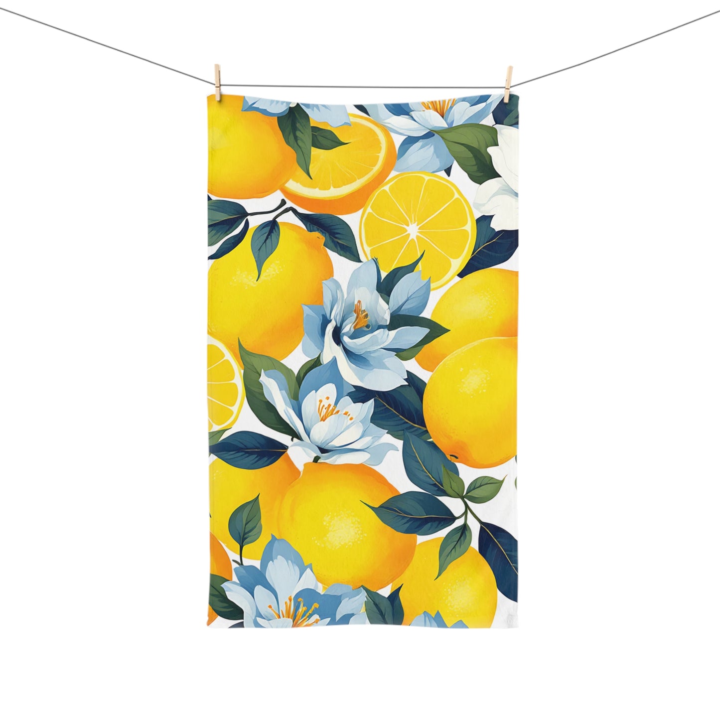 Vibrant Lemon Floral Hand Towel, Kitchen Decor, Gift for Home, Summer Vibes, Bright Bathroom Accessory, Citrus Kitchen Towel