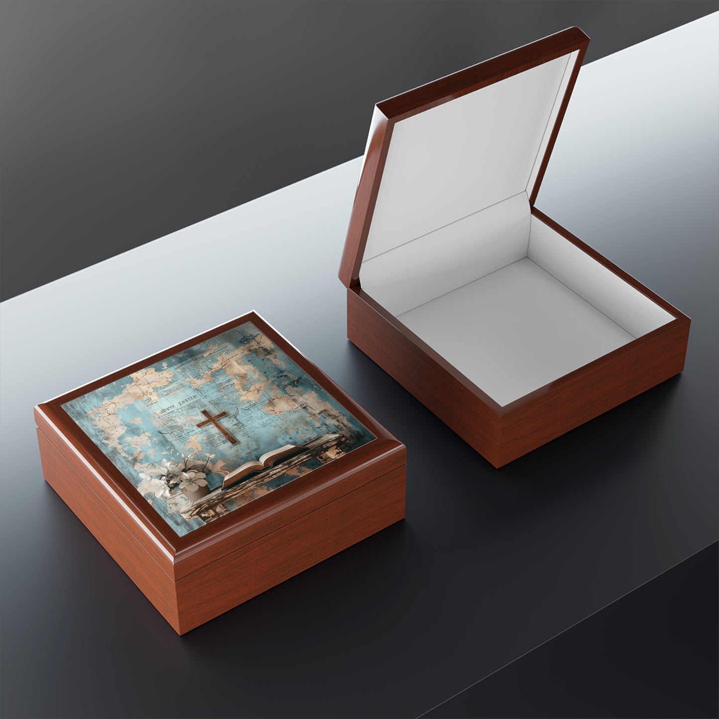 Rustic Jewelry Box with Floral Design, Decorative Keepsake, Gift for Her, Faith-Inspired Storage, Perfect for Birthdays & Anniversaries